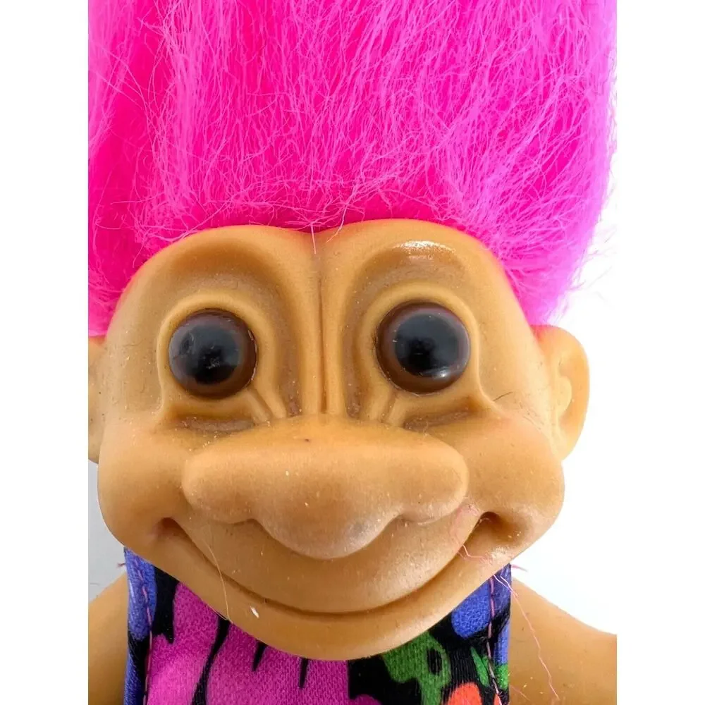 Vintage Russ Lucky Troll Doll with Clothes Pink Hair Brown Eyes